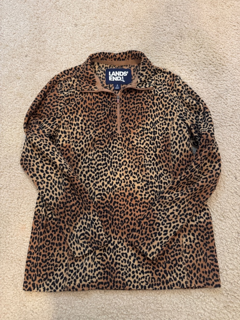 Lands' End Leopard Print Half-Zip Fleece in Brown and Black, Sz small